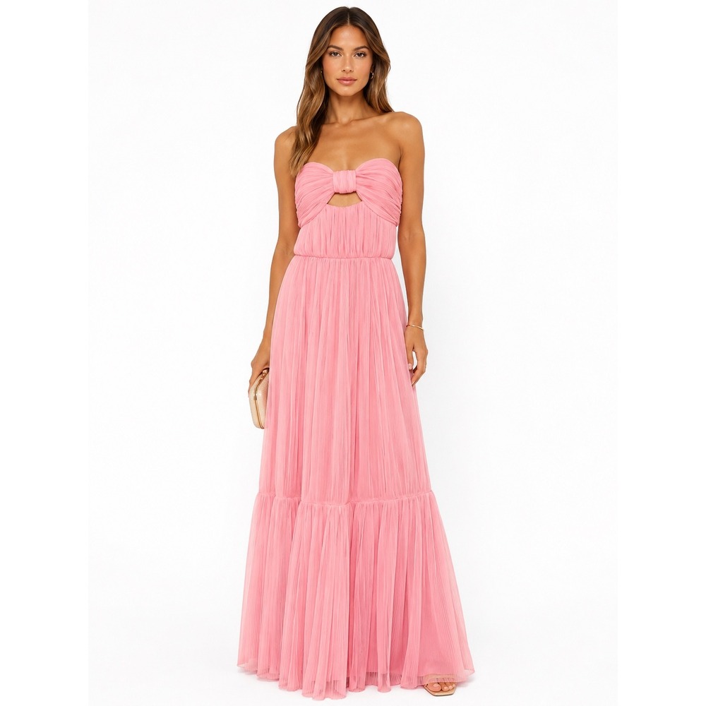 HUTCH Micah Gown Baby Pink Pleated Strapless Cutout Maxi Dress NWT Sz Small $398